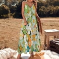 thumbnail image 3 of Sage Green Colorful Flower Sleeveless Suspender Dress Summer Fashion Casual Long Dress, 3 of 9