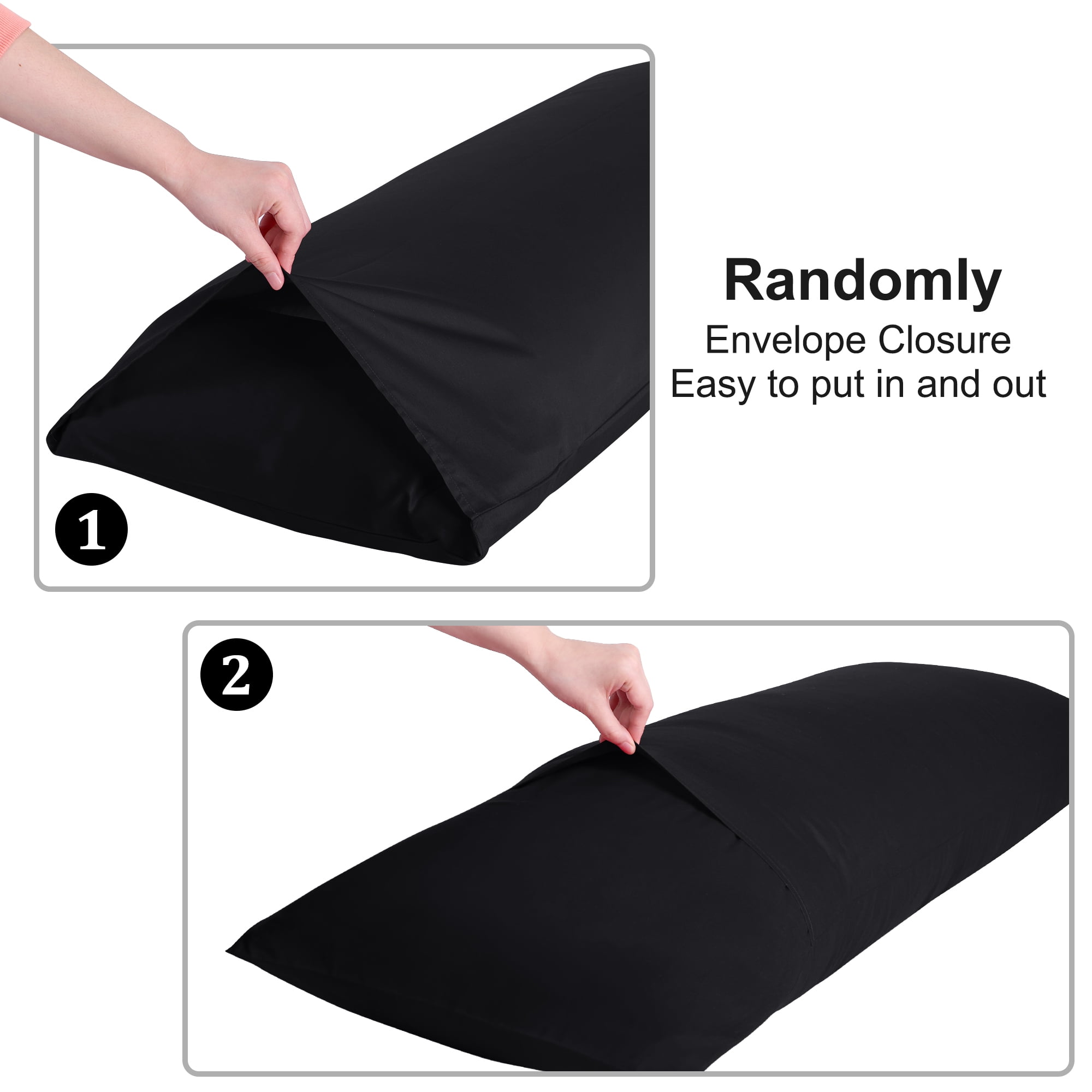 3 Pack Breathable Egyptian Cotton Body Pillow Covers, 20" x 48", Black