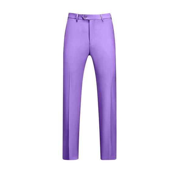 Pantalones de traje casuales con bolsillos y botones de color liso para hombre