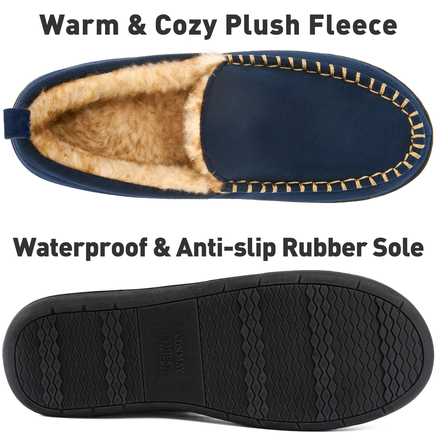 Men's Moccasin Slippers Fuzzy House Shoes Fleece Home Memory Foam Indoor Outdoor 