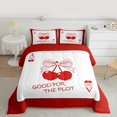 thumbnail image 2 of Manfei Cartoon Cute Cherry Bedding Comforter Set, Initial A Letter Twin Comforter Sets, Red Bowknot Ribbon Reversible Bedding Set, Ultra Soft Home Decor, 2pcs, 2 of 8