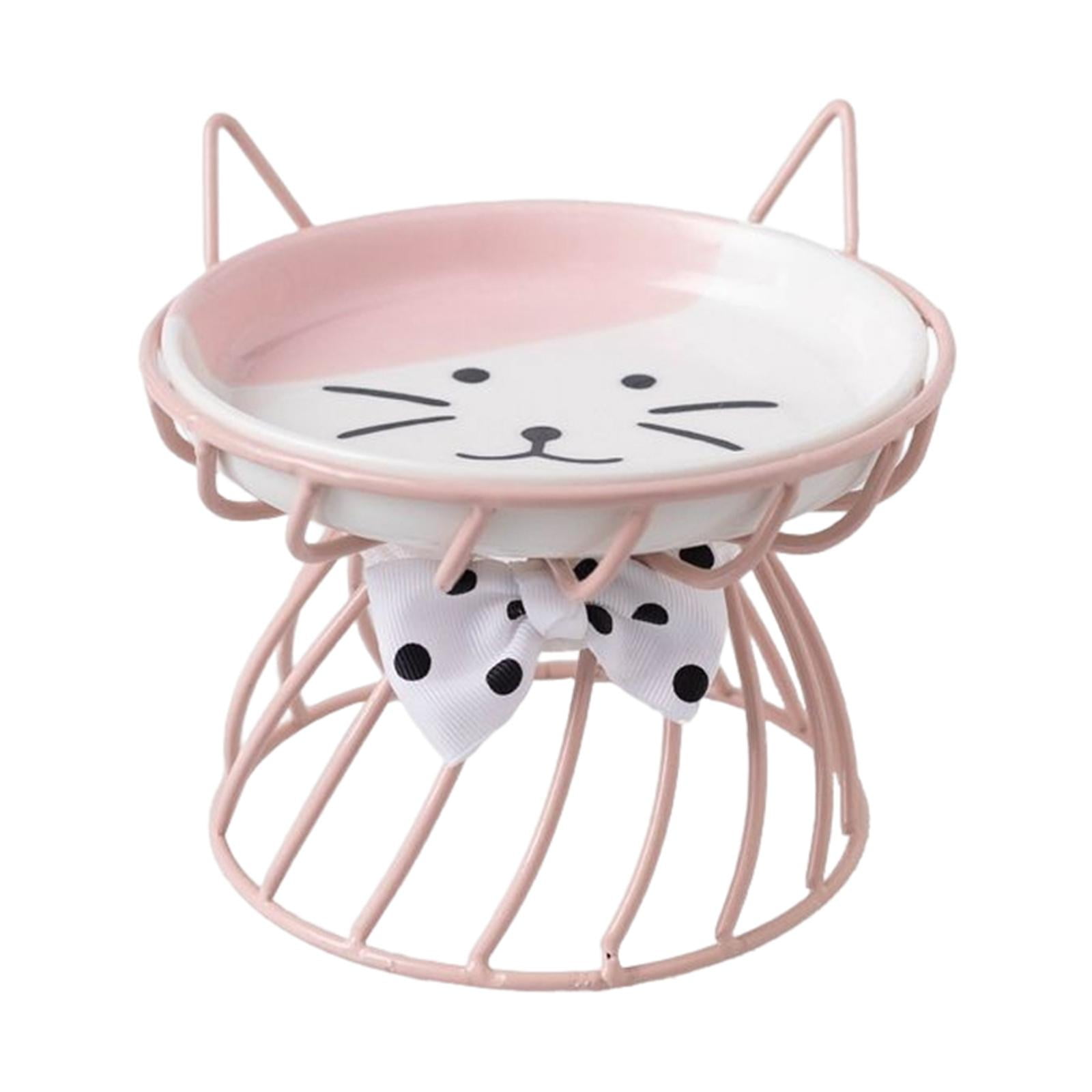 Fzaqwen Pet Ceramic Bowl Pet Bowl Cat Raised Elevated Feeder Cat Dog B Pink