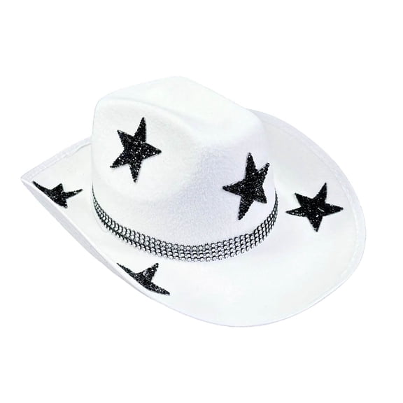 VNKIDY Independence Day Five Pointed Star Cowboy Hat With Rhinestone Band Western Style Cowgirl Hat For Fourth Of July Party Holiday Hat