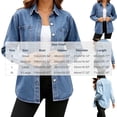 thumbnail image 3 of ClodeEU Women's Classic Button Down Denim Shirt Jacket,Casual Loose Jean Shacket ,Women's Plus S, 3 of 9