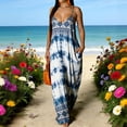 thumbnail image 6 of Lovzfmll Women's Sundress, V-Neck Sleeveless with Spaghetti Straps & Print & Low Back, Bohemian Maxi Dress Blue, M, 6 of 7