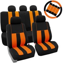 FH Group Car Seat Covers Striking Striped for Sedan, SUV, Van, Full Set w/ Steering Cover & Belt Pads, Orange Black
