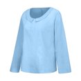 thumbnail image 4 of IROINNID On Sale Long Sleeve Pullover Shirt for Women Cotton Shirts for Women Comfortable Solid Color Tops d Loose Cotton And Linen Loose Shirt Blouse Round Neck Tops,Light Blue, 4 of 7