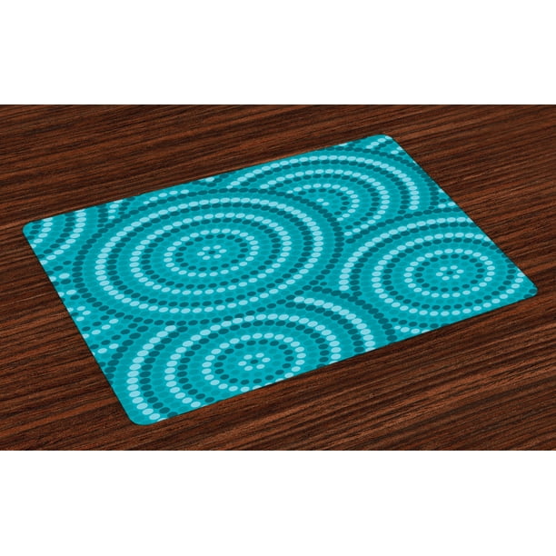 Teal Placemats Set of 4 Abstract Aboriginal Tradition Dot Painting