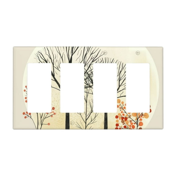 Hand drawn forest Switch Cover Decorative Wall Plate / 4-Gang 4-Decor / Standard Size 4.5x8 in