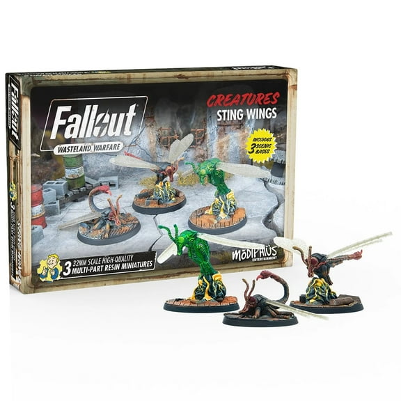 Fallout Wasteland Warfare: Creatures - Sting Wings - 3 Unpainted Resin Miniatures, RPG, Includes Scenic Bases, 32MM Scale High Quality Figures, Tabletop Roleplaying Game Minifigures