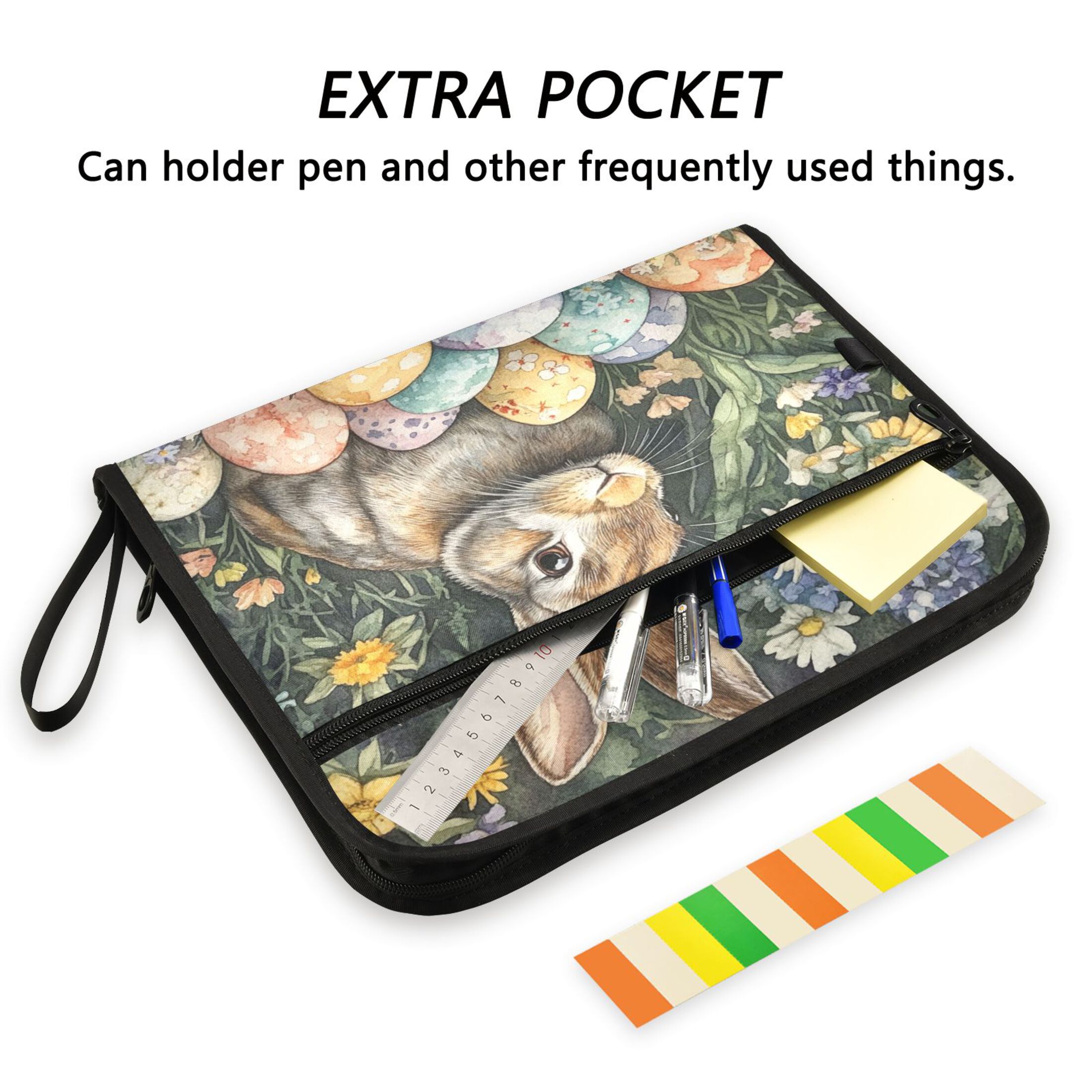 WOBOGO Easter Gray Bunny Expanding File Folder Letter Size Accordion Filing Organizer 13 Pocket Separate Organ Pocket