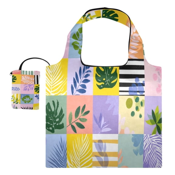 Large Capacity Print Tote Bag,Lightweight Portable Foldable Shopping Bag A Grid Of Squares