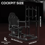 Supllueer 3060 Aluminum Racing Cockpit With Comfortable Black Seat & Monitor Stand,Fits For Thrustmaster Logitech G920 Fanatec.Excluding electronic devices