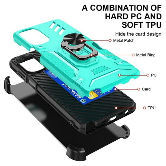 Tough Ring Grip Case with Card Slot for Motorola Moto G Power 5G 2023 - Teal