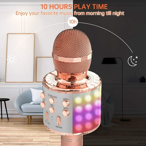 AIMTYD Karaoke Microphone for Kids, Wireless Bluetooth Karaoke Microphone  with LED Lights, Portable Handheld Mic Speaker Machine, Great Gifts Toys  for Girls Boys Adults All Age (Rose Gold) 