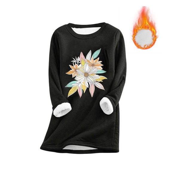 XUNKUSGA Women's Clothing Sherpa Fleece Pullover Women Warm Crew Neck Long Sleeve Clothes for Women Cute Printed Fitted Tops for Women Trendy S-7XL