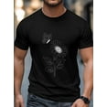 thumbnail image 4 of Men's T-Shirt Single Line Painting Sunflower Butterfly Flower Short Sleeve Casual Tee Classic Crew Neck T-Shirt for Men, S, 4 of 6