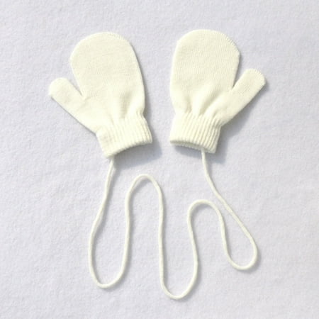 

YOLAI kid s Winter Cute Knitted Warm Hanging Neck Solid Color Gloves With Drawstring 1-4 Years Old