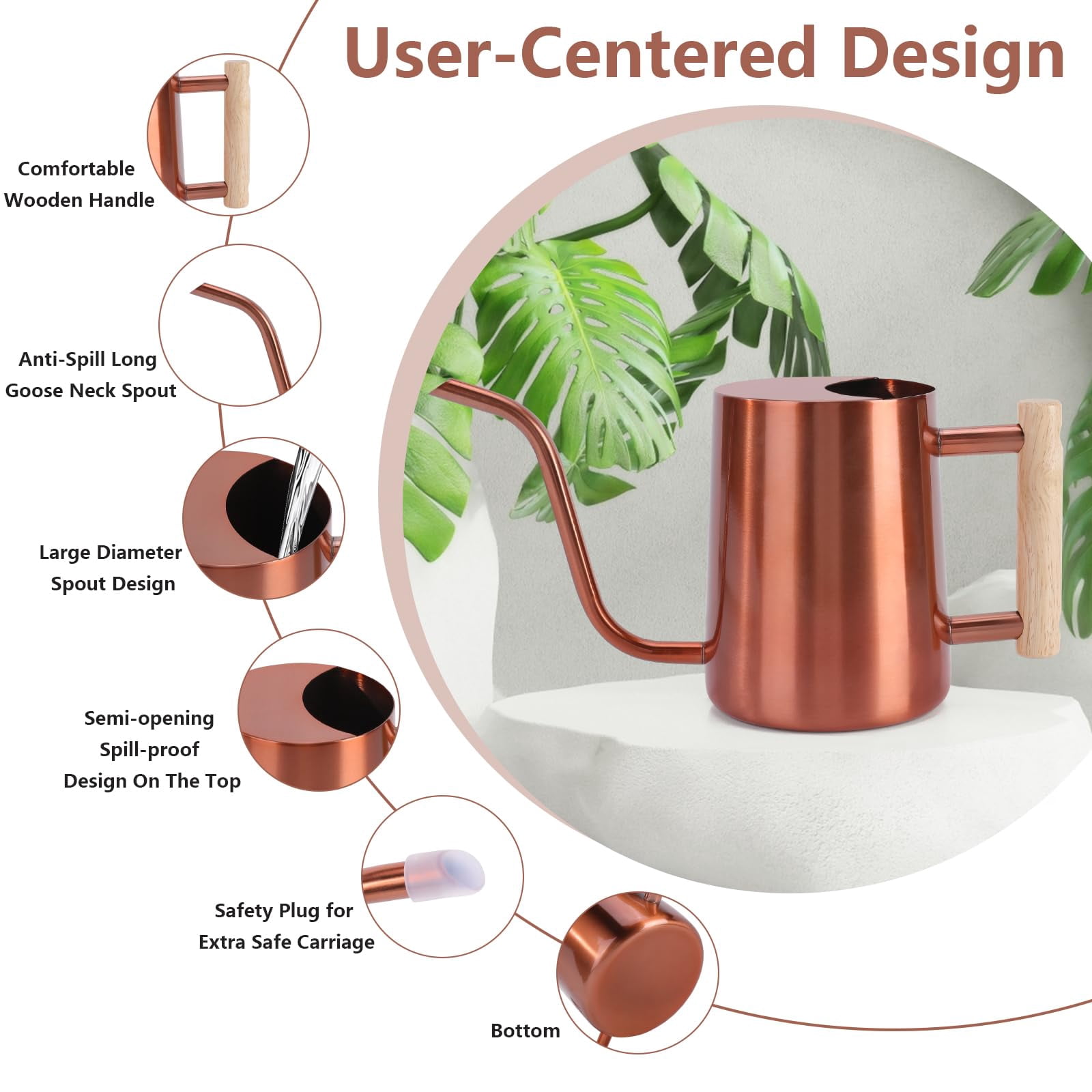 Watering Can Indoor Plants, 35oz Small Stainless Steel Metal Watering Can Modern Decorative Watering Pot with Long Spout for Indoor House Plant Bonsai Garden Flowers (Copper) - COPPER
