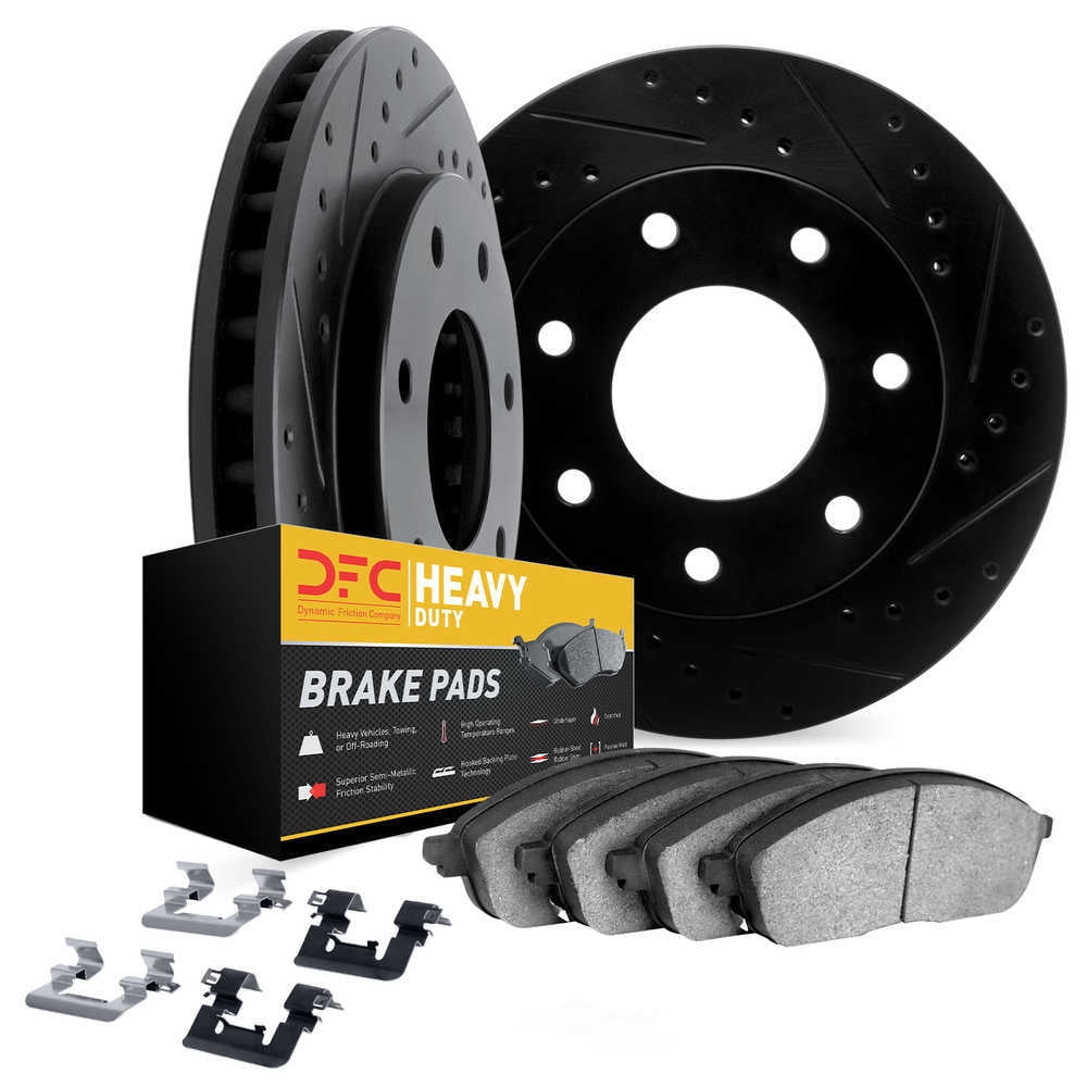 Dynamic Friction Company 8212-99188 DFC Rotors-Drilled and Slotted-Black with Heavy Duty Brake Pads