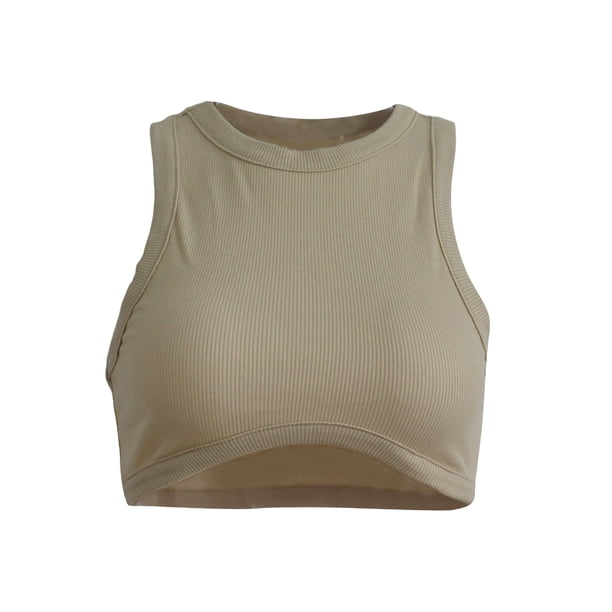 VISgogo Mujeres Verano Casual Tank Tops, Color Sólido Cuello Redondo Slim-Fit Sin Mangas Crop Tops VISgogo moda