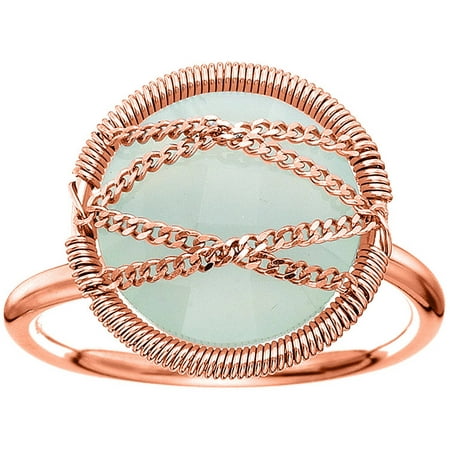 5th & Main Rose Gold over Sterling Silver Hand-Wrapped Round Chalcedony Stone Ring