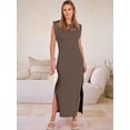 thumbnail image 3 of ANRABESS Summer Casual Sleeveless Maxi Dress for Women Crewneck Loose Split Wrinkle-Free Travel Vacation Long Dress Beach Sundress with Pockets Brown XL, 3 of 12