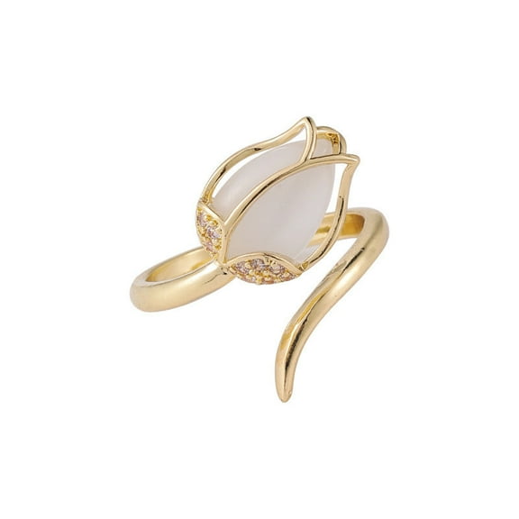 Opal Tulip Flower Ring Gold Plated Fashion Jewelry For Womens Daily Wear Elegant Accessory Modern Sparkle Ring