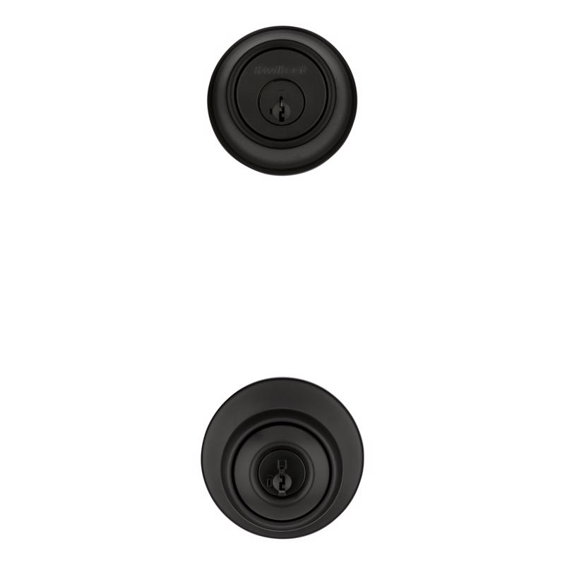 Kwikset Polo Traditional Matte Black Deadbolt and Entry Door Knob 1-3/4 in.