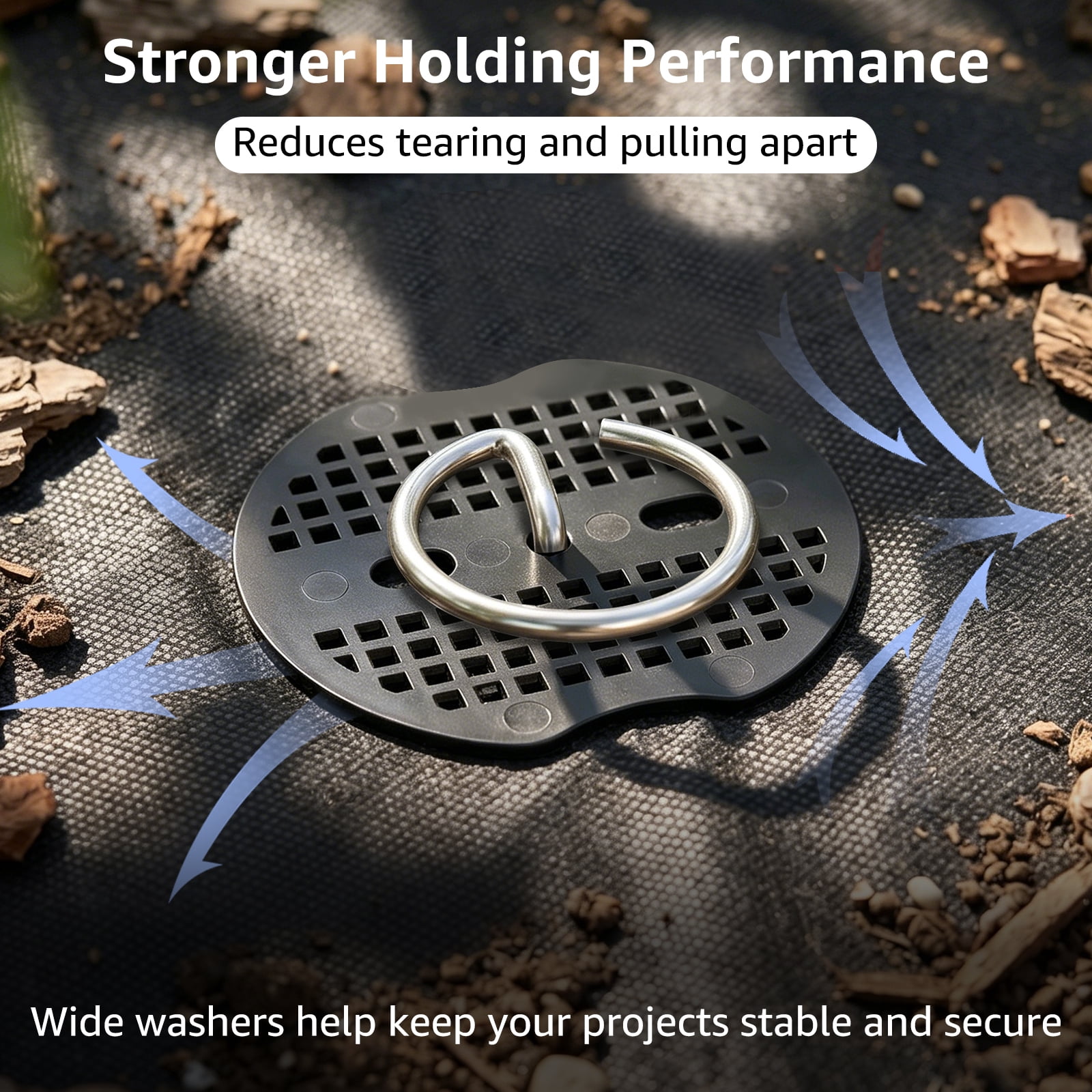 Austok 60PCS Circle Top Garden Stake Set 6"/8" G Shape Landscape Staple with 30 Washer and Puller Heavy Duty Ground Peg for Weed Barrier Tent and Landscaping