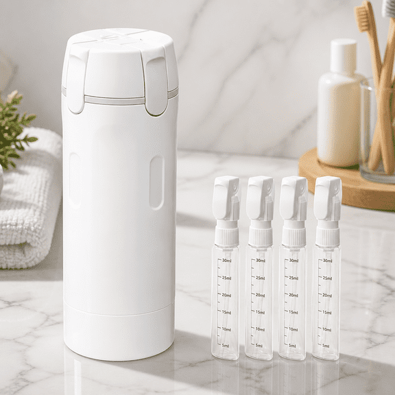 4 Pack 30ml Refillable Fine Mist Spray Bottles with Storage Case, Leak Resistant Hygienic Travel Toiletry Containers for Skincare Liquid White