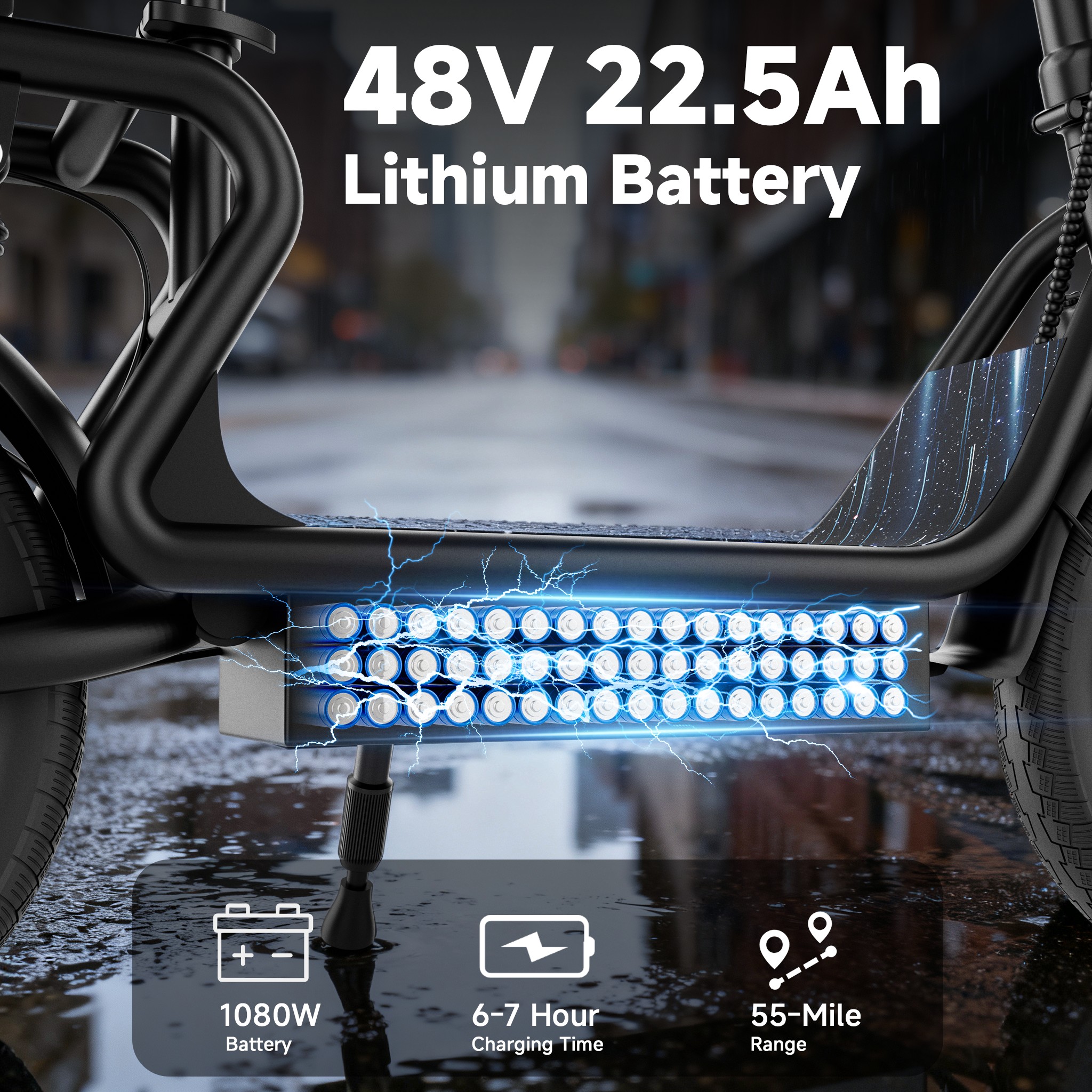 High-Performance Electric Scooter for Adults with Seat, 22MPH Top Speed, 48V 22.5Ah Long-Range Battery, Up to 55 Miles, Dual Suspension, Foldable Design & Cargo Basket