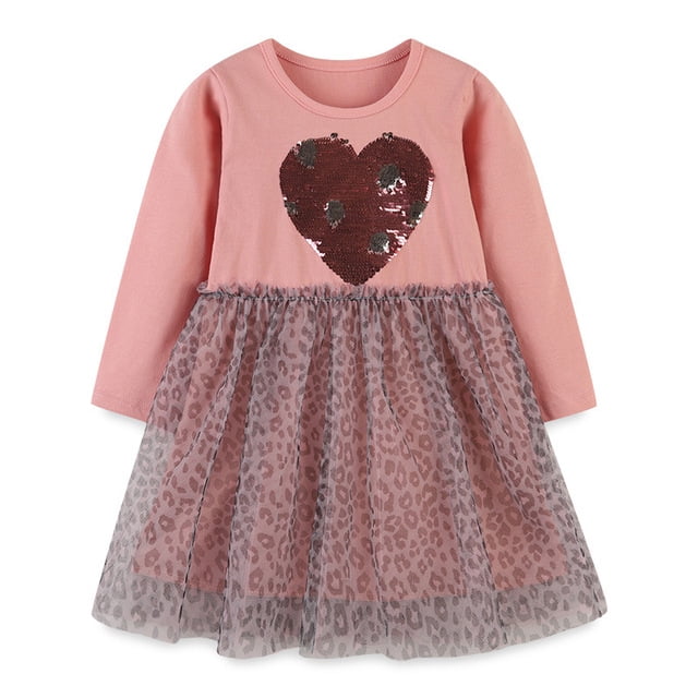 AAMILIFE Little Maven Robe Décontractée pour Bébés Filles Automne Rose Jolies Robes à Motif pour Enfants Mignonne et Confortable Vêtements pour Enfants 2-9 Ans
