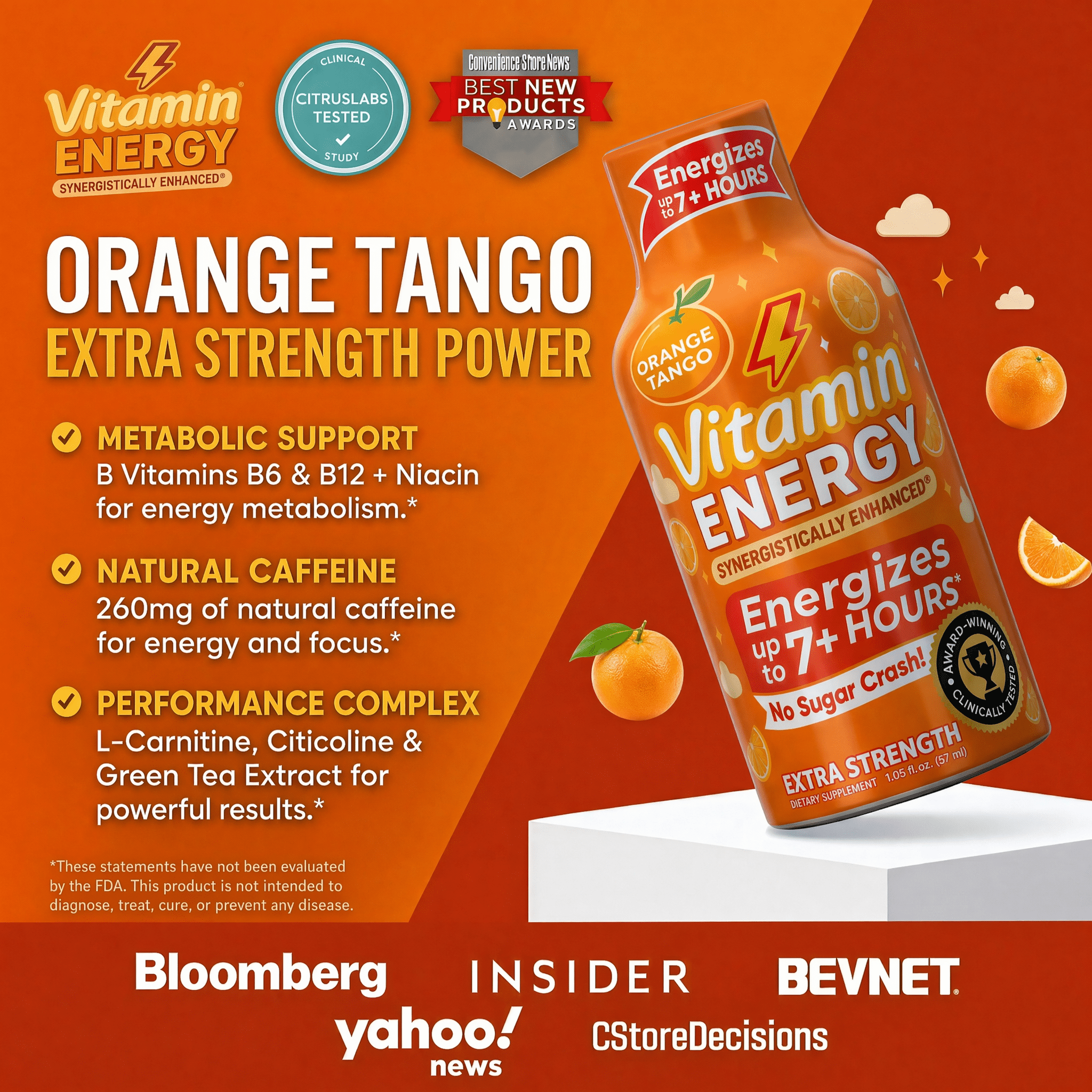 Vitamin Energy Immune+ Extra Strength Shot, Fruit Punch, 48 Pack – 260mg Natural Caffeine, B-Vitamins & Citicoline, Zero Sugar, 1.93 fl oz