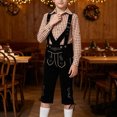 thumbnail image 3 of Trikvn Boys Bavarian Traditional Costume Plaid Long Sleeve Shirt and Suspender Shorts Set with Embroidery Details Classic Lederhosen Outfit for Halloween Party, 3 of 6