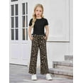 thumbnail image 4 of Arshiner Girls Pant Sets 2 Piece Outfits Ruched Knot Side Short Sleeve Tops and Leopard Print Pants with Pockets 8-9 Years, 4 of 7