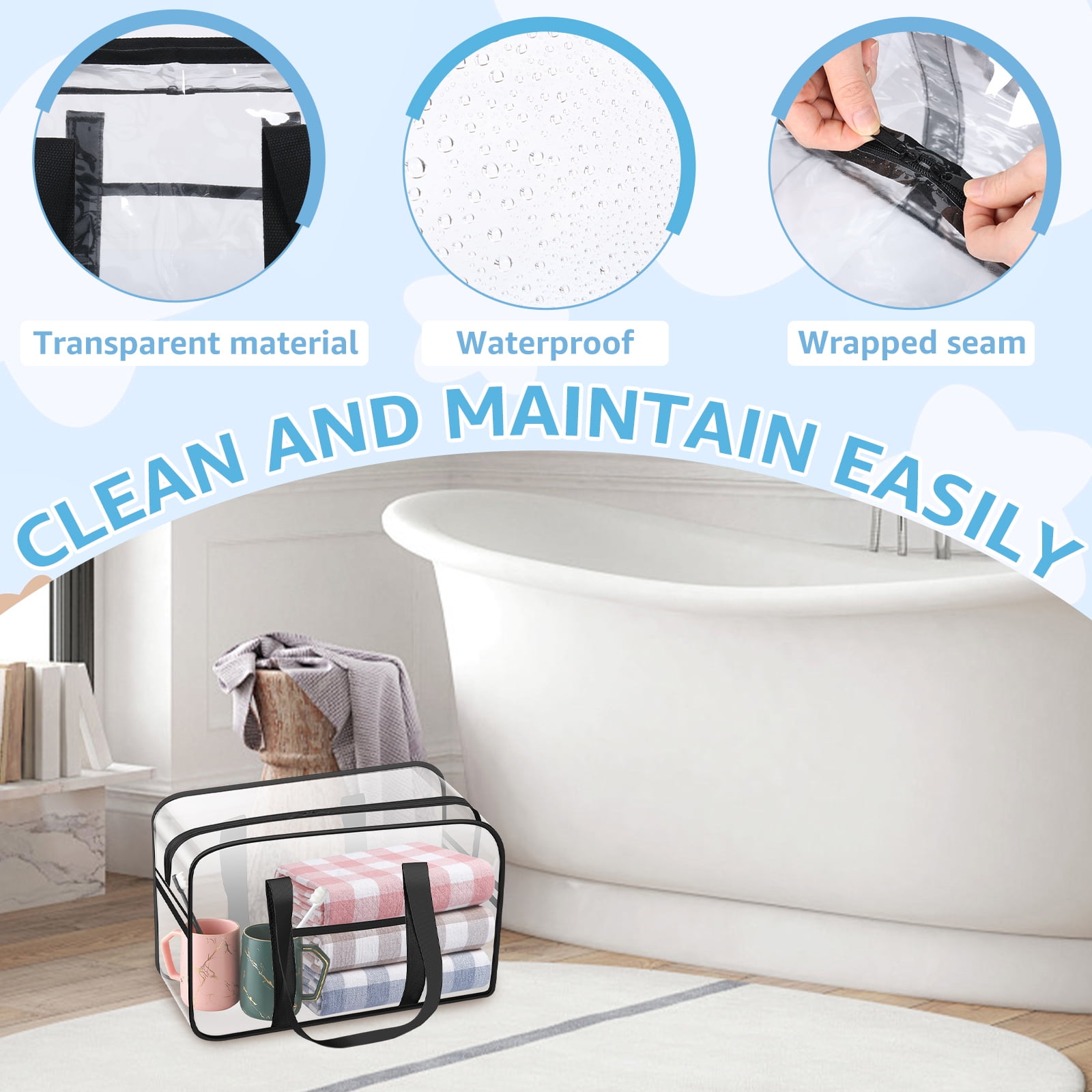 FKSZLL 2Pcs Toy Storage Bags PVC Clear Organizer Bags with Zipper and Handles for Building Block Puzzle Book Board Game Portable Cosmetic Bag for Home and Traveling
