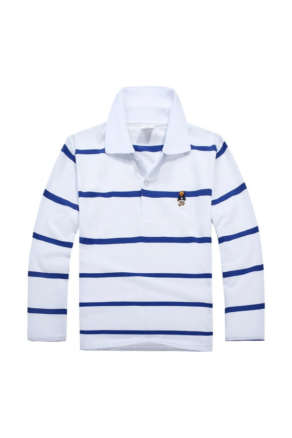 Boys Long Sleeved Polo Shirts Kids Striped Shirt Casual Collared Polo Shirts Fashion Shirts Kids Rugby for Boys 10-11 Years