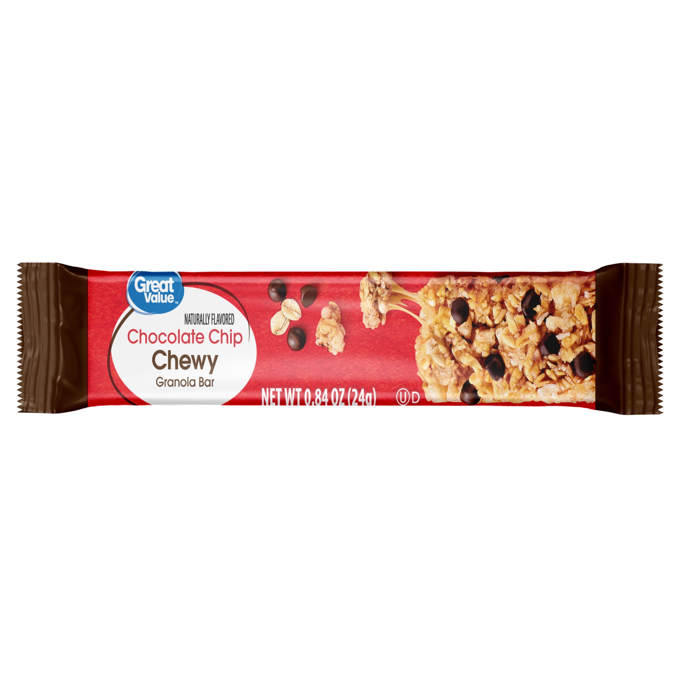 Great Value Barras de Granola Masticables con Chispas de Chocolate Tamaño Familiar, 0.84 oz, 48 Unidades