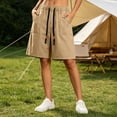thumbnail image 2 of Tqcoqu Elastic Drawstring Waist Bermuda Shorts for Women,Loose Fit Summer Casual Shorts with Big Patch Pocket,Khaki Women's M-XXXXL, 2 of 6