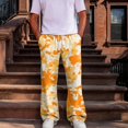 thumbnail image 2 of Men's Camo Cargo Pants Casual Elastic Drawstring Waist wide Leg Pants Lightweight Outdoor Hiking Relaxed Fit trousers with Multi Pockets Yellow S, 2 of 7