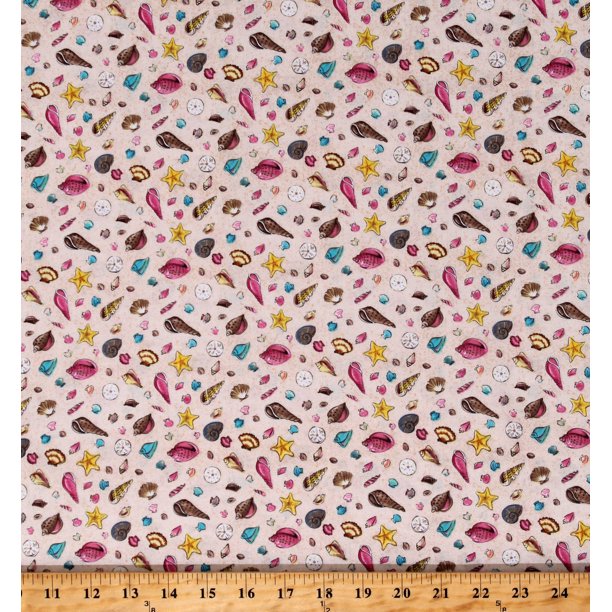 58" Cotton Seashells Shells Beach Ocean Sand Dollars Cotton Fabric