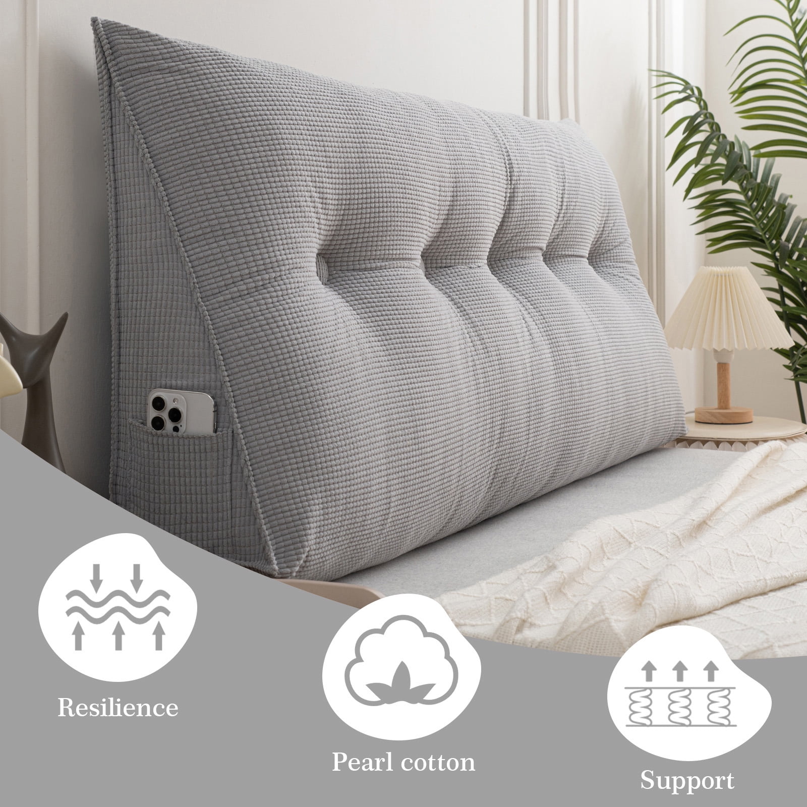ANMINY Triangle Headboard Pillow Full Filling Backrest Positioning Support Wedge Pillow