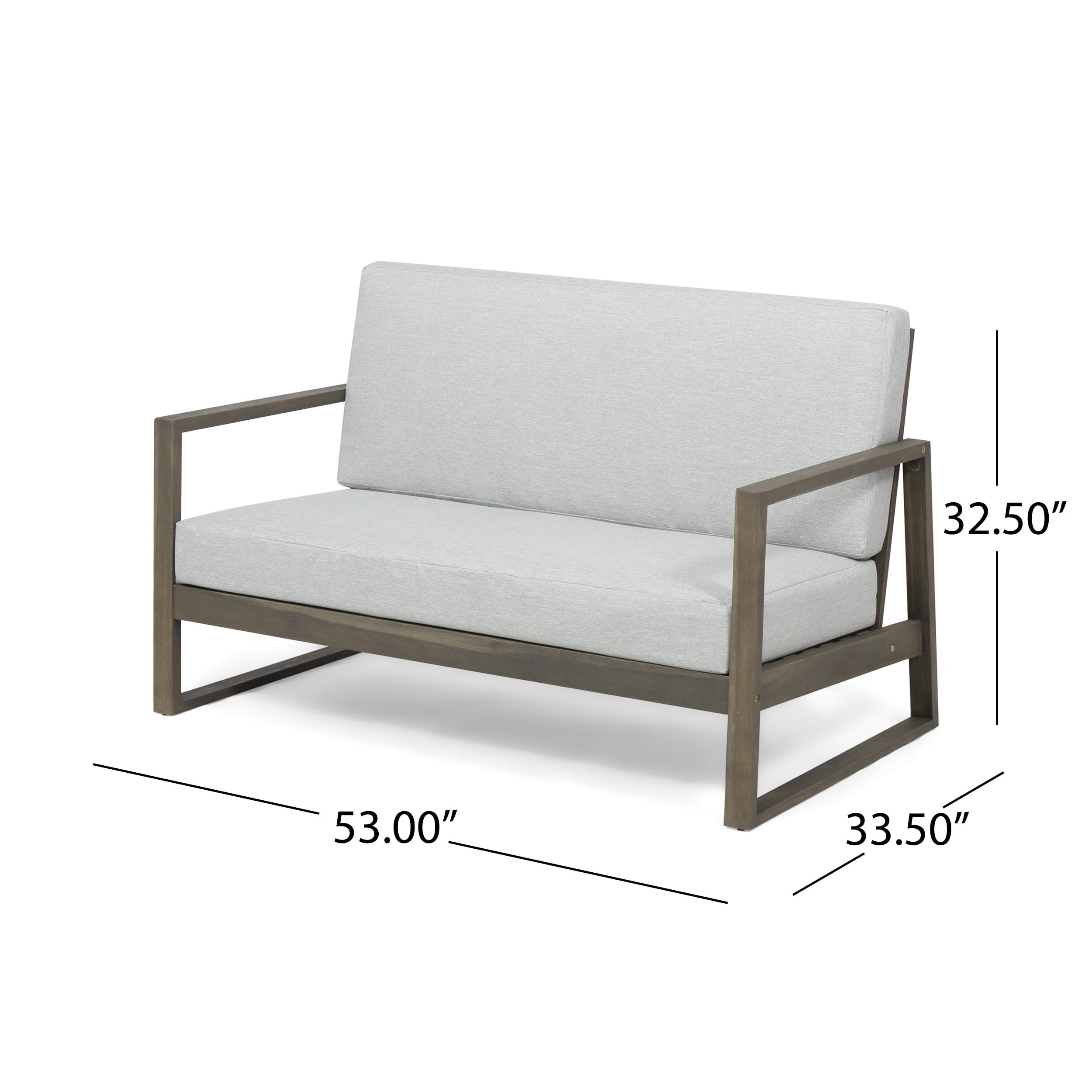Outdoor Double Sofa and Coffee Table Leisure Set, Acacia Wood Frame Combination Furniture for Patio Garden, Gray and Light Gray