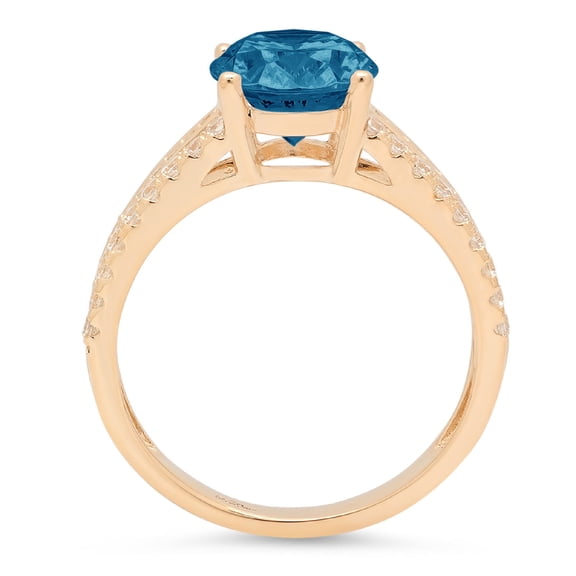 2.32 ct Oval Cut Natural London Blue Topaz Solitaire with Accents Engagement Ring for Women in 18K Yellow Gold