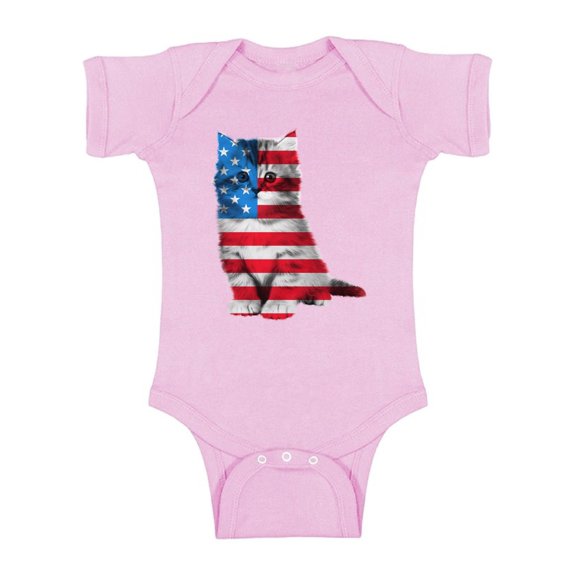Awkward Styles Baby USA Flag Cat Graphic Baby Short Sleeve Bodysuit Tops Cute 4th of July Gift American Flag