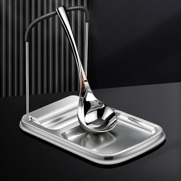 2X Soporte para Cucharas de Cocina con Soporte para Tapa, Soporte para Utensilios de Cocina con Almohadilla Antigoteo, Estante Organizador de Encimera para Cucharones, Pinzas