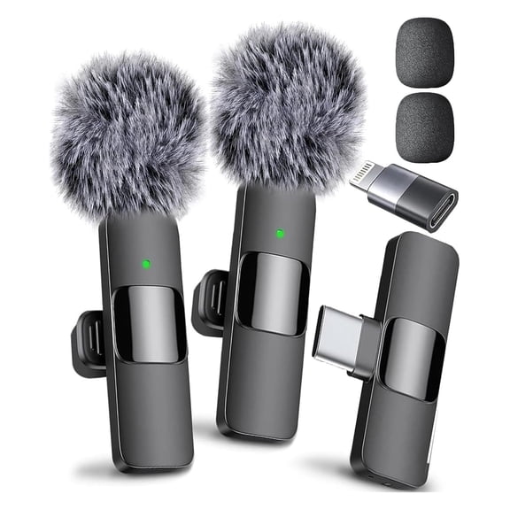 Wireless Microphone for iPhone, iPad, Android, Lavalier Microphone for Video Recording - 2 Pack
