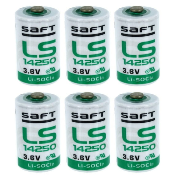 6x SAFT LS14250 1/2 AA STD 3.6V Lithium Thionyl Chloride Battery