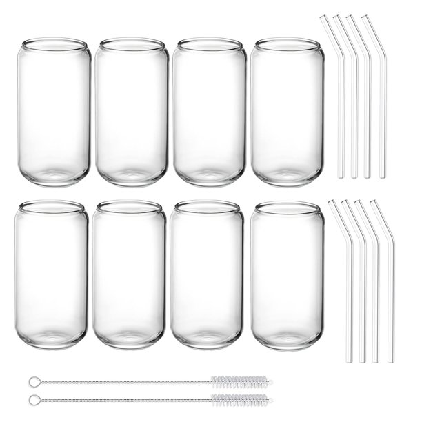 Iegefirm Drinking Glasses with 16Oz Can Shaped Glass Cups, Beer